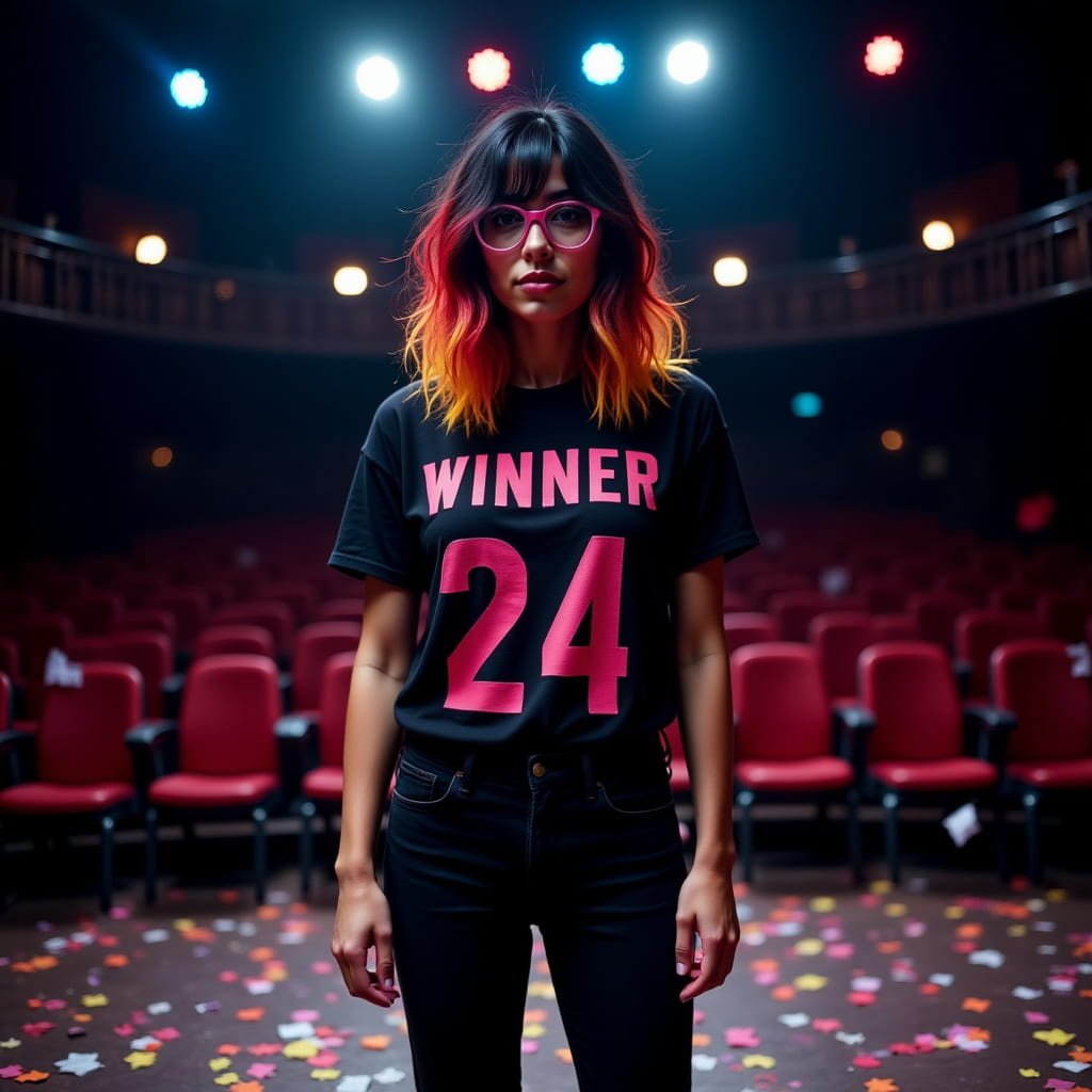 Imagen editorial de Rocío representando una crítica a Eurovisión 2025 y la actuación de Melody por España. Estética rebelde y mensaje irónico.