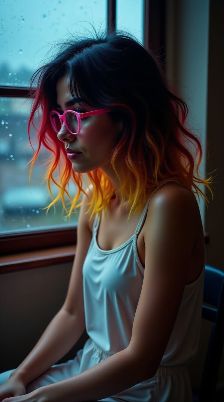 "Mujer reflexiva representando el impacto del marketing emocional en la salud mental"